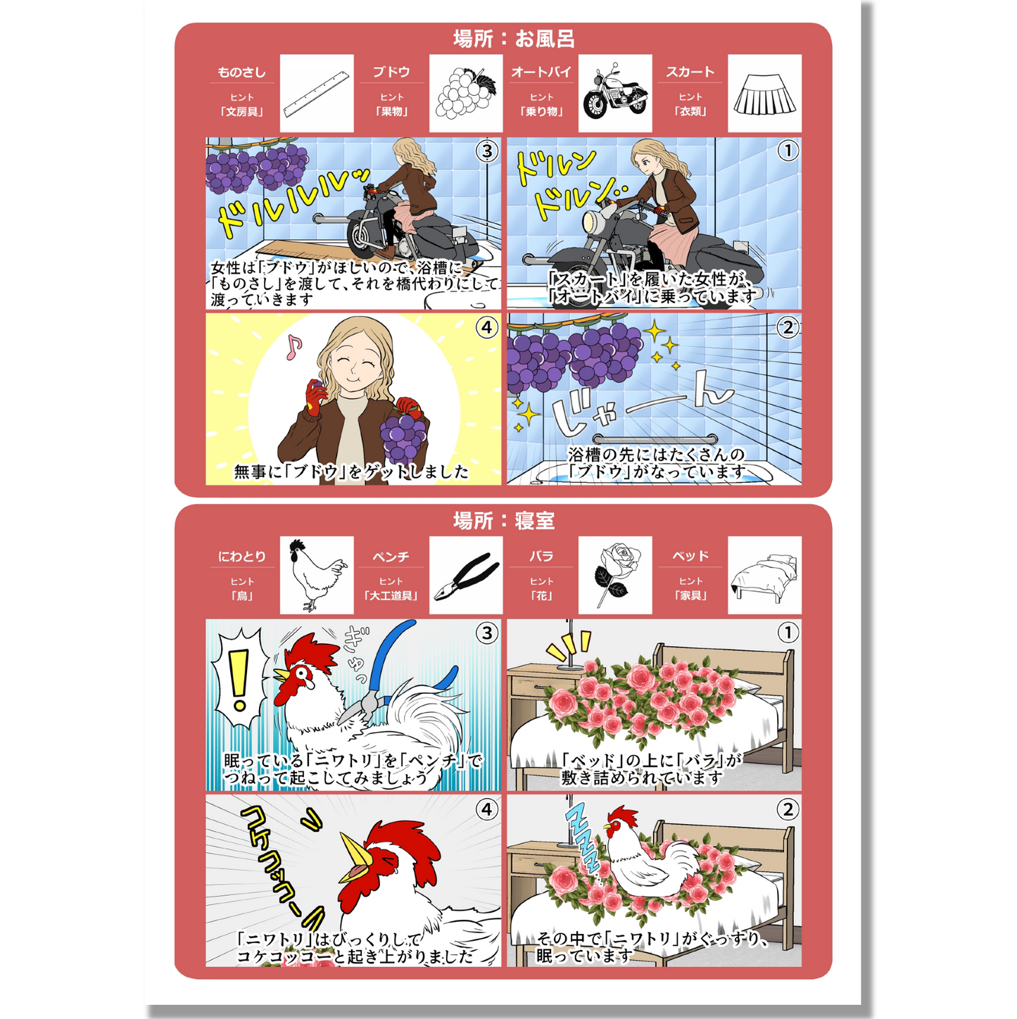 【冊子】認知機能検査のイラストを4コマ漫画で覚える方法